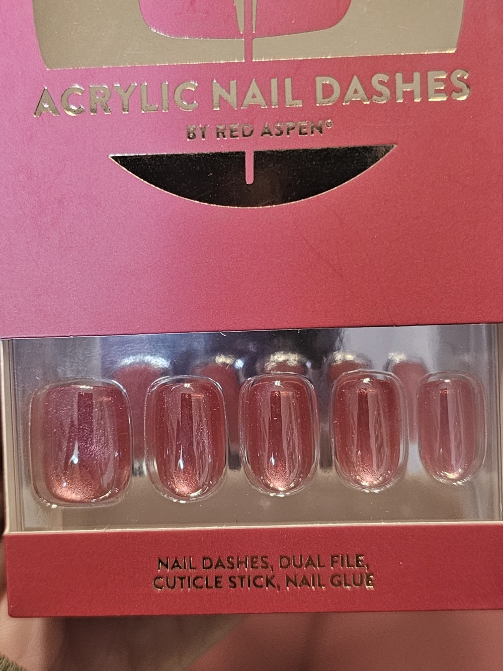 Red Aspen Pink Acrylic Press-On Nail Dashes